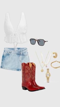 Red Cowboy Boots Outfit, Cowgirl Boots Outfit, Concert Attire, Football Game Outfit