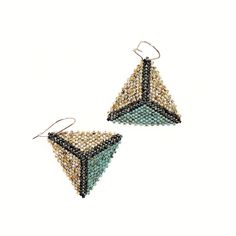 two pairs of beaded triangle earrings