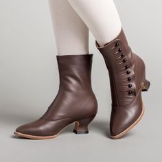 Tavistock Victorian Button Boots are based on original antique button boots in museum collections and our own archive of historic footwear. They feature true historical functionality with a 9-button closure as well as beautiful styling and superior comfort. Wear Tavistock boots with late Victorian and Edwardian attire, be it historical, cottagecore, dark academia, or historybounding. Tavistocks not only look perfectly period, but give the experience the past as well. You will need a button hook American Duchess, Victorian Shoes, Button Boots, Mode Shoes, Dr Shoes, Short Heels, Victorian Lady, Themed Events, Boots Brown