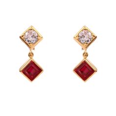 PRODUCT DETAILS Grab the SPOTLIGHT with this Exclusive & Radiant Gemstone Earring. GIFT your loved ones or Flaunt this beauty  Specification: Gemstone Name : Ruby Country Of Origin : Mozambique Gemstone Length : 6 MM Gemstone Width : 6 MM Gemstone Height : 5 MM Secondary Stone - (CZ) Gemstone Cut Grade : Excellent Gemstone Shape - Princess Gemstone Clarity : Loup Clean Gemstone Color : Red Gemstone Clarity : Transparent Metal - 925 Sterling Silver Earrings Size - 1 Inches Quality - AAA Stone Tre Formal Red Diamond Earrings, Fine Jewelry Red Diamond Earrings For Formal Occasions, Red Diamond Earrings For Formal Occasions, Red Ruby Diamond Earrings For Wedding, Red Sterling Silver Earrings For Wedding, Formal Ruby Gemstone Earrings, Red Diamond Drop Earrings For Formal Events, Red Diamond Drop Earrings For Formal Occasions, Classic Birthstone Earrings For Formal Occasions