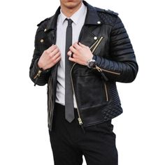 Men Quilted Leather Jacket Black Handmade Genuine Sheep Leather Jacket Biker Jacket Steampunk Jacket  Features: * 100% Fine Grain Sheep Leather   * Dry Clean Only  * Genuine Leather * Easy Wear Sizing information: Please Make sure to select the size carefully, as per we made custom order, please measure yourself exact with measuring tape. Don't worry if you don't find your exact measurement in the drop-down menu, we always follow up with you after you place the order for size confirmation. NOTE: PLEASE MAKE SURE THAT YOUR WAIST SIZE IS YOUR ACTUAL WAIST SIZE AND NOT YOUR JEAN SIZE. Delivery: All of our orders are made on-demand, tailored And hand crafted by experts. Order gets ready in 1-3 days and the delivery estimated time is 3-5 days via DHL or FedEx. You will receive your order in 5-8 Punk Style Long Sleeve Biker Jacket With Zipper, Punk Style Long Sleeve Biker Jacket, Punk Style Leather Jacket With Zipper, Winter Leather Jacket With Rivets For Streetwear, Leather Jacket With Rivets For Streetwear, Streetwear Leather Jacket With Rivets, Punk Style Biker Jacket With Zipper Closure, Punk Style Biker Jacket With Zipper Closure For Streetwear, Punk Biker Jacket With Zipper For Streetwear