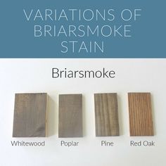 four different types of stains and stain on wood planks with the words variations of bransmoke stain