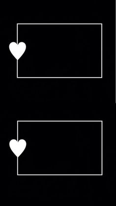 two rectangles with white hearts on them against a black background, one in the shape of a heart