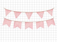 pink buntings are hanging from a line on a white background with lines in the background