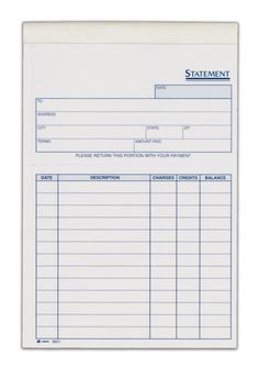 an invoice form with the word statement written on it