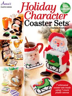 the holiday character coaster sets is shown in front of an image of santa claus and his sleigh