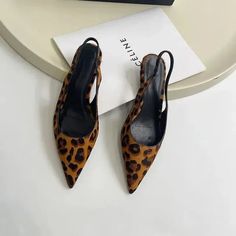 Womens Flat Bottom Slingback Sandals Leopard Pointed End Woman Mules S – lovefery Fancy Footwear, Modern Sandals, Types Of Heels, Spool Heel, Slingback Heels, Shoe Inspiration, Women's Mules, Autumn Outfits, Slingback Sandals