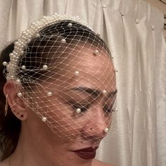 Can Be Worn With Veil In Front Or Back Which Ever Way You Choose Can Be For An Event Or As A Costume Bride Headpiece With Veil, Pearl Headband With Veil, Front Veil, Hair Pearls, Headband With Veil, Blonde Weave, Pearl Headpiece Wedding, Pearl Hair Accessories, Flared Skirt Dress