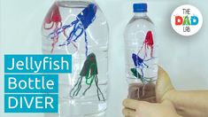 two water bottles with jellyfish in them and the words jellyfish bottle diver