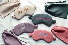 Here we offer you Embroidered Personalized Sleep Masks + Pouch You need to choose in Personalization: 1. Thread color 2. Font name or Number 3. Text (max 20 letters) Linen Eye Mask + Pouch Our linen eye masks are handmade individually handcrafted with love using high quality 100% organic linen fabric. Masks have two layers of fabric. Inside filling is natural sheep wool. Linen eye mask will give you a cooling feeling and will not trap the heat from your body. Fabric: 100% stone-washed softened l Mask Pouch, Sleep Masks, Cream Tones, Eye Masks, Embroidered Linen, European Linens, Light Peach, Pink Stars, Organic Linens