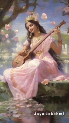 a painting of a woman playing the guitar