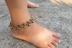 "Details: -bracelet or anklet for women or girl Materials: -6mm azurite malachite -round brass beads, brass bells -rosy brown waxed cord *Choose your size or beads from the drop-down menu. *If you need silver version instead of brass, just take note to me in the message to seller. *✈️ Shipping.. The item shipped by Registered Airmail Thailand Post within 3-5 working days after payment received. **If you will NOT be home to sign for the package, Please leave note to me in the \" message to seller Gold Anklets With Round Beads For Festival, Handmade Spiritual Gold Anklet, Bohemian Gold Anklets With Round Beads, Hippie Women, Anklet For Women, Wedding Women, Indian Agate, Beach Anklets, Women Anklets