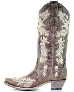 Corral Women's Flower Embroidery Western Boots - Snip Toe, Coffee Western Wedding Boots, Embroidery Boots, Boots Country, Bridal Boots, Wedding Boots, Corral Boots, Studded Boots, Cowboy Style, Western Cowgirl