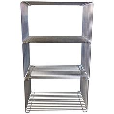 three tiered metal shelf with wheels on each side and two shelves in the middle