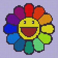 a cross stitch pattern with an image of a smiley face and four colors on it