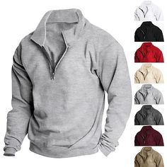 Season:Fall  Winter; Fabric:Polyester; Sleeve Length:Long Sleeve; Look After Me:Washable,Wet and Dry Cleaning; Gender:Men's; Style:Basic,Casual,Streetwear; Elasticity:Micro-elastic; Tops Type:Basic Sweatshirts; Occasion:Going out,Sportswear,Daily,Holiday,Sports  Outdoor; Fit Type:Regular Fit; Pattern:Plain; Neckline:Half Zip; Sports Clothing Sub Category:Sweatshirt,Quarter Zip Sweatshirt,Polar Fleece; Front page:FF; Listing Date:08/15/2024; Bust:; Length:; Shoulder Width:; Sleeve: Solid Winter Sweater For Sports, Long Sleeve Sportswear Sweatshirt For Outdoor Activities, Sportswear Sweatshirt For Outdoor Activities, Outdoor Long Sleeve Fleece Sweatshirt, Outdoor Fleece Sweatshirt With Long Sleeves, Fleece Sweatshirt For Outdoor With Long Sleeves, Winter Sweatshirt For Outdoor Activities, Sports Half-zip Fleece Sweatshirt, Long Sleeve Fleece Sweatshirt For Outdoor Activities