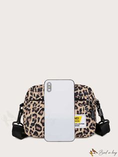 BirdinBag - Compact Leopard Crossbody Bag Casual On-the-go Shoulder Box Bag, Functional Mobile Phone Tote Shoulder Bag, Casual Double Handle Shoulder Bag, Trendy Satchel Bag With Cell Phone Pocket, Trendy Satchel With Cell Phone Pocket, Casual Crossbody Box Bag For On-the-go, Casual Satchel Camera Bag, Functional Portable Crossbody Bag, Casual Camera Shoulder Bag With Mobile Phone Bag