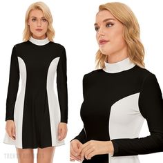 Step back in time with our captivating 60s Style Mod Dress, a stunning addition to any retro-inspired wardrobe. This Black and White Color Block GOGO Dress exudes timeless elegance and pays homage to the iconic fashion of the 60s era. Crafted from high-quality 100% polyester velour material, this Retro Dress offers both style and comfort, ensuring you make a statement wherever you go. With its turtle neckline and princess-style bodice, this 60s Mini Dress combines classic design elements with mo Dress 60s Style, Black Mod Dress, 60s Fashion Dresses, 60s Mini Dress, Gogo Dress, 60s Style, Color Block Dress, Dress Retro, Iconic Fashion