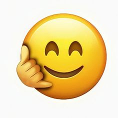 a yellow smiley face with two eyes and one hand holding it up to the camera