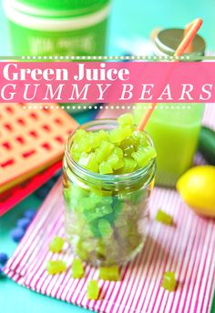 green juice gummy bears in a mason jar