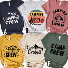 ⛺Camping Crew Shirts, Camping Shirt, Camping Buddies, Hiking Gift Shirt,  Vacation Shirt, Nature Lover, Adventure Lover, Gift for Best Friend, Mountain Camping Shirt, Explorer Shirts, Camping Adventure Gift This t-shirt is everything you've dreamed of and more. It feels soft and lightweight, with the right amount of stretch.  It's comfortable and flattering for both men and women.  * 100% combed and ring-spun cotton (Heather colors contain polyester) * Ash color is 99% combed and ring-spun cotto Funny Letter Print T-shirt For Outdoor, Cotton T-shirt With Funny Print For Outdoor Activities, Funny Print T-shirt For Outdoor Activities, Outdoor Funny Print Crew Neck Tops, Outdoor Crew Neck Tops With Funny Print, Outdoor Cotton T-shirt With Funny Print, Funny Print Crew Neck Top For Outdoor, Casual T-shirt With Funny Print For Outdoor Activities, Cotton T-shirt With Funny Print For Outdoor