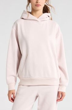 The brand's cushy cotton-rich fleece makes this hoodie as soft as a cloud, and you'll find you're still wearing it long after you've left the gym. 25 1/2" length (size Medium) Fixed hood Ribbed cuffs and hem Kangaroo pocket 60% cotton, 40% polyester Machine wash, tumble dry Imported