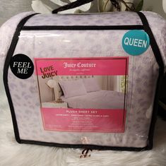 Juicy Coulture Queen Plush Sheet Set Color:Beige/Purple Set Includes: One Flat Sheet One Fitted Sheet Two Standard Pillowcases Super Soft Easy Care Ultra Plush& Cozy Brand New Juicy Couture Bedroom Comforter Sets, Juicy Couture Home Decor, Juicy Couture Bed Set, Juicy Couture Bedding, Grey Juicy Couture, Purple Juicy Couture, Purple Set, Queen Sheets, Flat Sheets