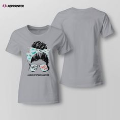 a women's t - shirt with an image of a woman wearing glasses