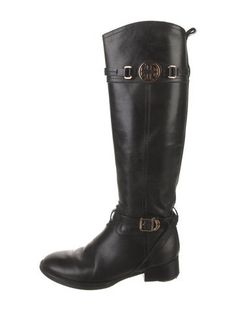 Tory Burch Leather Knee-High Riding BootsBlackRound-Toes with Studded AccentsPlatformBuckle & Exposed Zip Closures at SidesWrap-Around StrapsDesigner Fit: This designer typically runs true to size.Unfortunately, due to restrictions, this item may not be eligible for shipping in all areas. Tory Burch Tall Boots, Boots Tory Burch, Boot Shoes Women, Riding Boots, Knee High, Tory Burch, Shoe Boots, Women Shoes, Running