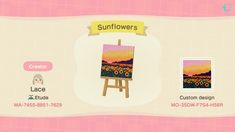 an animal crossing game screen with the sunflowers on it's easel