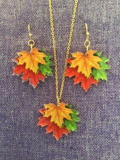 Autumn Leaves Necklace and Earrings  Resin, 1" x 1 1/4" Earrings on gold tone stainless ear wires Necklace on 18" gold tone stainless 4 Earrings, Leaves Necklace, Earrings Resin, Wire Necklace, Wedding Jewellery, Leaf Necklace, Wedding Jewelry Sets, Necklace And Earrings, Ear Wires