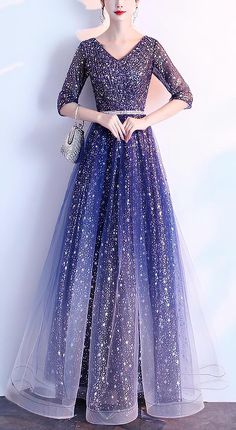 Blue Glitter Formal Gown With Fitted Sleeves (Stunning) Blue Evening Gown For Prom, Blue Chiffon Evening Dress For Prom Season, Blue Evening Dress For Prom, Formal Sequin Maxi Dress For Prom, Formal Maxi Length Sequin Dress For Prom Season, Formal Maxi Length Sequin Dress For Prom, Glitter Gown For Party Season, Blue Evening Dress For Banquet And Party Season, Sparkling Dresses For Prom And Party Season