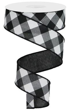 1.5 Diagonal Check Ribbon: Black/White - 10yds - RGA126402 - The Wreath Shop Black And White Ribbon, Wreath Making Supplies, Striped Ribbon, Plaid Ribbon, Wreath Supplies, White Buffalo, White Ribbon, Wired Ribbon, Bold Black