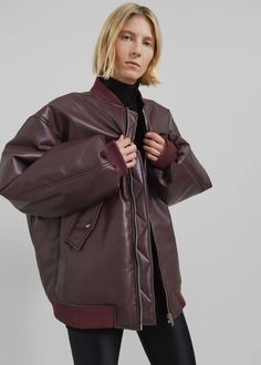 Astra Faux Leather Bomber Jacket - Burgundy – The Frankie Shop Paris Store, Denim Suit, The Frankie Shop, Frankie Shop, Paris Woman, Leather Texture, Swimwear Accessories, Oversized Fits, Beauty Women