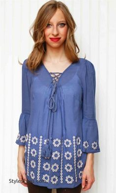 AC Lola Peasant Top In Blue Peasant Top Outfit, Diy Machine, Hippy Clothing, Boho Peasant Top, Boho Tunic Tops, Vintage Clothes Women, Embroidered Border, Special Clothes, Victorian Clothing