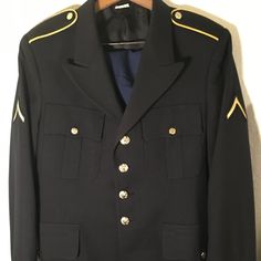 Pre Owned Like New Condition. Never Worn. Sharp Private Rank. Dark Blue Coat Almost Black. By Derossi & Son. Royal Blue Slacks. Both Wool Blend. Coat 41sc. Pants 35 Regular. Please Check Measurements Pictured. Both Official. Formal Fitted Uniform With Long Sleeves, Formal Long Sleeve Uniform, Formal Fitted Long Sleeve Uniform, Military Uniforms Long Sleeve Formal, Military Style Long Sleeve Formal Uniforms, Formal Military Uniform With Long Sleeves, Long Sleeve Military Formal Uniforms, Fitted Long Sleeve Military Uniforms, Fitted Long-sleeved Military Uniforms