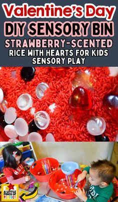 Create a fun Valentine’s Day sensory play experience for your kids with this DIY strawberry-scented rice sensory bin! Filled with pink rice and adorable heart shapes, this activity is perfect for hands-on learning and engaging fine motor skills. A great sensory bin idea for toddlers and preschoolers, this Valentine-themed activity is easy to set up and will keep little ones entertained. Click to see the full tutorial and create this fun Valentine’s sensory bin for your kids today!