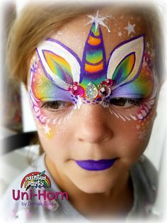 Unicorn Face Painting by Denise Cold of Painted Party Face Painting www.PaintedParty.com Professional Face Painting, Simple Face Paint, Cheer Basketball, Unicorn Face Paint, Face Painting Unicorn, Diy Face Paint