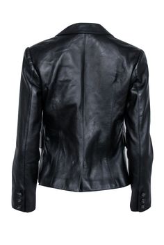 Slip into downtown darling status with this black lambskin leather blazer by Nili Lotan. You'll be the talk of the town in this versatile jacket, perfect for a night out or a day at the office. Perfect for happy hour hopping, pair with a boot heel and chic skirt for a stylish look. Size 4 Made in USA 100% Lambskin Leather Fully lined Single button front closure Notch lapel Bust 36" Waist 38" Shoulder to hem 21" Shoulder to shoulder 15" Sleeve length 22" Elegant Fall Blazer With Leather Lining, Fitted Leather Jacket For Evening, Sleek Leather Jacket For Spring Formal, Classic Leather Jacket For Evening, Elegant Leather Biker Jacket For Spring, Chic Leather Blazer For Night Out, Luxury Leather Blazer For Night Out, Sleek Leather Evening Blazer, Sleek Leather Blazer For Evening