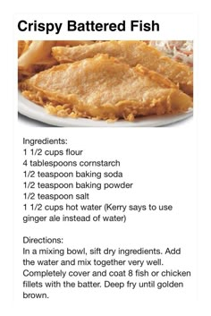 the recipe for crispy battered fish is shown in an image above it's description