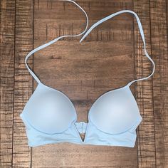 Nwot Size Large Color: Light Blue Blue Push-up Swimwear With Built-in Bra, Summer Push-up Bra In Blue, Summer Light Blue Bra With Built-in Support, Beach Push-up Bra In Solid Color, Summer Light Blue Bra With Built-in Bra, Solid Color Push-up Bra For Beach, Beach Push-up Bra, Fitted Blue Bra For Pool, Color Light Blue