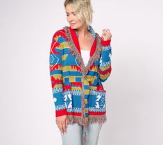 Add a bit of flavor to your daily outfits with this fringe cardigan, perfect for standing out while staying comfortable! From Women with Control®. Rainbow Belts, Pleated Jacket, Fringe Cardigan, Belted Cardigan, Eyelet Top, Crochet Halter Tops, Levi Jeans 501, People Shopping, Distressed Black Jeans