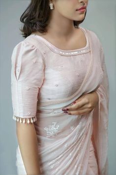 Simple And Cute Blouse Designs, Sleave Ideas Woman Saree Blouse, Simple Half Hand Blouse Designs, Sleeve Designs For Saree Blouse, Pattu Saree Blouse Hand Designs Latest, Half Hands Blouse Designs Latest, Plain Saree Blouse Designs Latest, Blouse Hand Designs With Beads, Saree Blouse Simple Designs