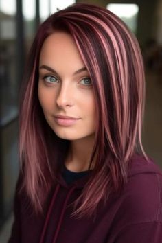 Brunette With Blonde And Red Highlights, Dark Hair With Blonde Highlights, Dark Hair With Blonde, Medium Red Hair, Bold Highlights, Blonde Highlights Ideas, Highlights Red, Red Hair With Blonde Highlights, Hair With Blonde Highlights