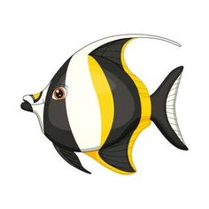 a black and white fish with yellow stripes