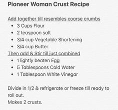 the recipe for pioner woman crust recipe