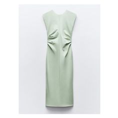 Sleeveless, round neckline, and V-neck back dress. Side ruching at waist. Back vent. Back hidden in-seam zip closure. Jeans Blazer, Crochet Coat, Linen Blazer, Back Dress, Sea Green, Blazer Dress, Trouser Jeans, Massimo Dutti, Womens Midi Dresses