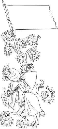 a cartoon character riding on a horse with a flag in his hand and flowers growing out of it