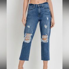 JBD Distressed cropped jeans Full length 35” Inseam 24” Waist 16” Size 26 100% Cotton In great preowned condition Distressed Mom Jeans, Mom Jean, Cropped Denim, Cropped Jeans, Mom Jeans, Full Length, Women Accessories, Clothes For Women, Clothes