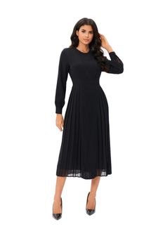 Unleash your inner fashionista with the "Ethereal Noir Midi Dress." Crafted with a flat front pleated design, this dress presents a unique blend of comfort and high-end fashion. Its full lining, excluding the sleeves, enhances its luxurious feel. Measuring 49.5 inches from the high point of the shoulder, it showcases detailed cuffs that add a chic touch to the classic noir. For an ideal fit, please refer to our body measurements guide. To maintain its premium quality, hand wash, line dry, cool i Fall A-line Midi Dress With Pleated Sleeves, Accordion Pleated A-line Formal Dress, Elegant Fall Midi Dress With Pleated Waist, Formal A-line Midi Dress With Pleated Hem, Elegant Knee-length Midi Dress With Pleated Back, A-line Midi Dress With Pleated Hem For Office, A-line Office Dress With Pleated Hem, Office A-line Midi Dress With Pleated Hem, Office A-line Dress With Pleated Hem